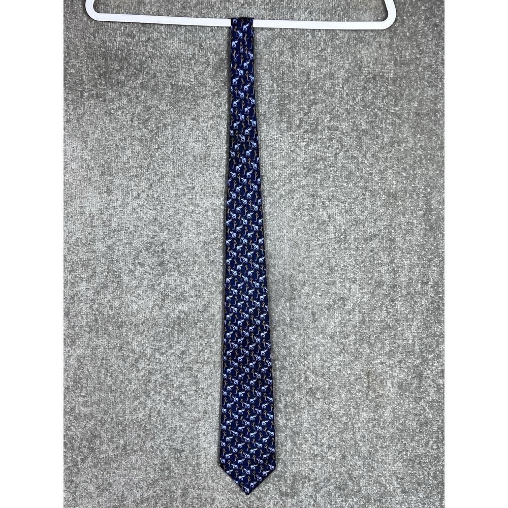 Harrods Knightsbridge SILK Neck Tie Blue‎ ELEPHANT Print Pointed